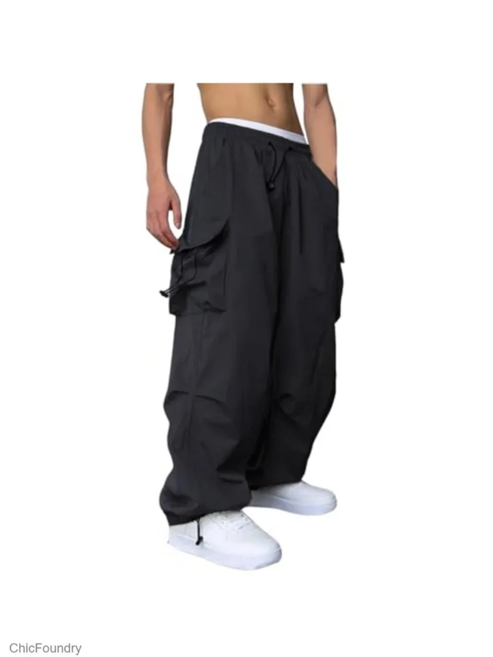 Baggy Cargo Pants Y2K Parachute Loose Fit Harem with Pockets
